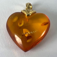Load image into Gallery viewer, Large Vintage French Puffy Heart 18K Yellow Gold Amber Charm Pendant
