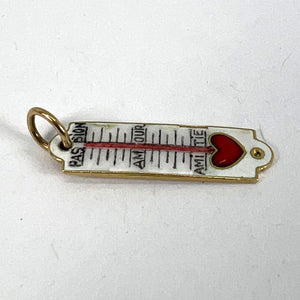 French Art Deco Love Thermometer 18K Yellow Gold Enamel Charm Pendant