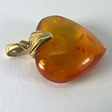 Load image into Gallery viewer, Large Vintage French Puffy Heart 18K Yellow Gold Amber Charm Pendant
