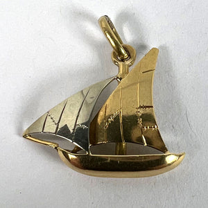 Vintage French 18K Yellow White Gold Sailing Yacht Boat Charm Pendant