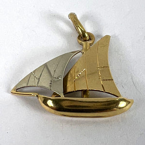 Vintage French 18K Yellow White Gold Sailing Yacht Boat Charm Pendant