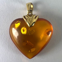 Load image into Gallery viewer, Large Vintage French Puffy Heart 18K Yellow Gold Amber Charm Pendant
