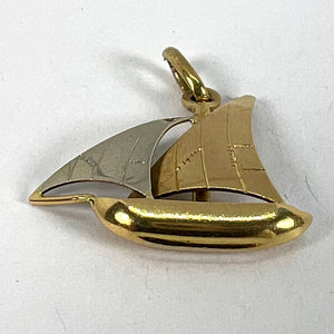 Vintage French 18K Yellow White Gold Sailing Yacht Boat Charm Pendant