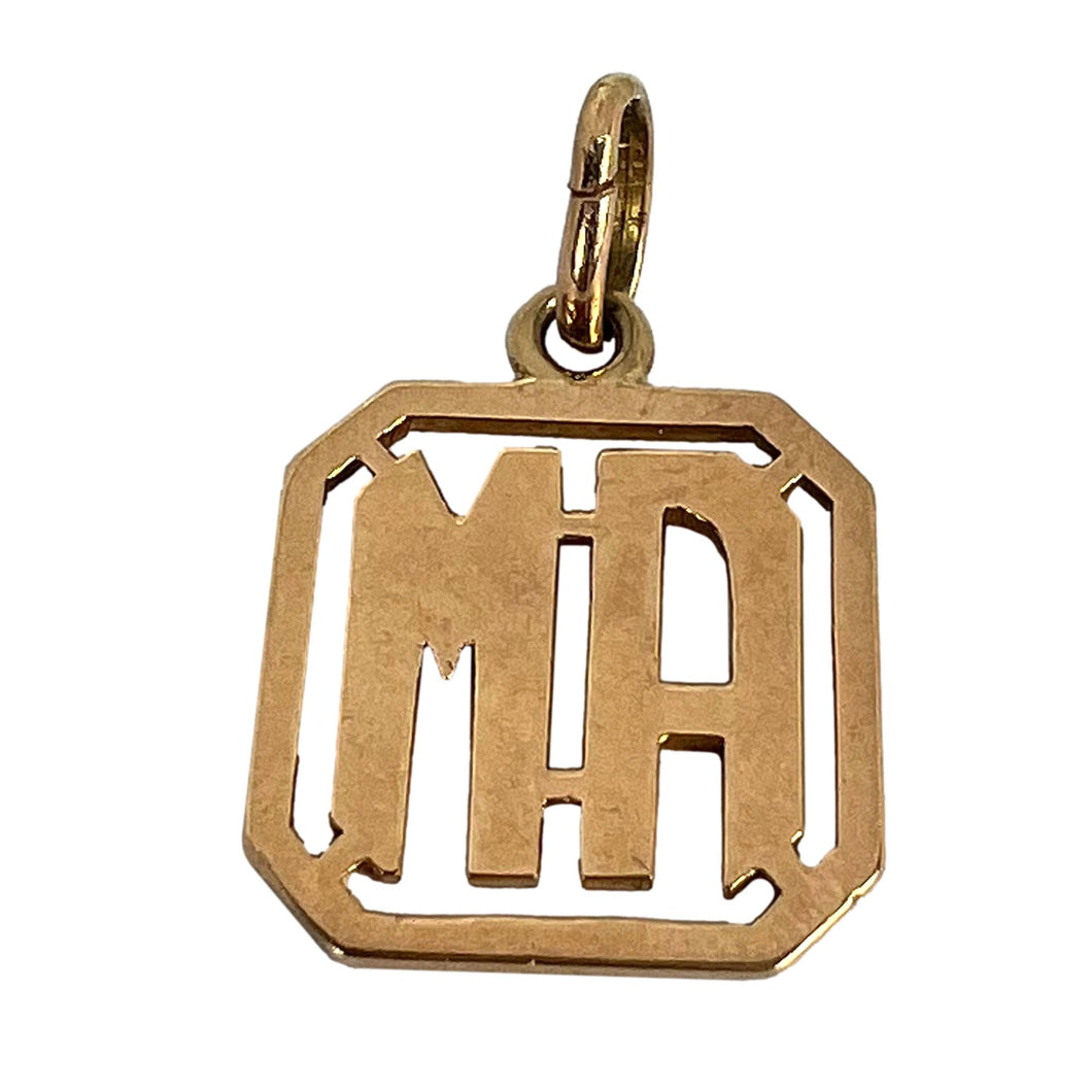 18K Yellow Gold MA or AM Monogram Initials Charm Pendant