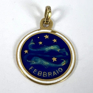 Vintage Pisces Starsign Zodiac 18K Yellow Gold Enamel Charm Medal Pendant