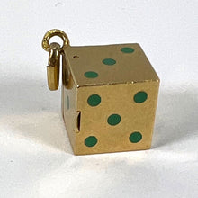Load image into Gallery viewer, French Art Deco Die with Miniature Dice 18K Yellow Gold Enamel Charm Pendant
