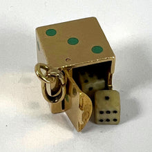 Load image into Gallery viewer, French Art Deco Die with Miniature Dice 18K Yellow Gold Enamel Charm Pendant
