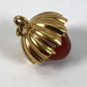 Large Acorn Carnelian Chalcedony 18K Yellow Gold Charm Pendant