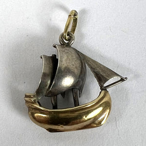 Vintage 18K Yellow Gold Platinum Sailing Yacht Boat Charm Pendant