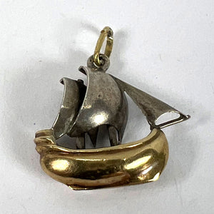 Vintage 18K Yellow Gold Platinum Sailing Yacht Boat Charm Pendant