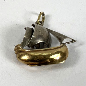 Vintage 18K Yellow Gold Platinum Sailing Yacht Boat Charm Pendant