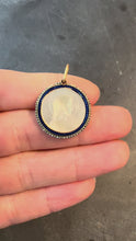 Load and play video in Gallery viewer, Virgin Mary Mother of Pearl Enamel 18K Yellow Gold Pearl Medal Pendant
