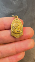 Load and play video in Gallery viewer, Vintage French Virgin Mary 18K Yellow Gold Religious Medal Charm Pendant
