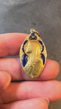 Load and play video in Gallery viewer, French Guilbert Virgin Mary Plique A Jour Enamel 18K Yellow Gold Pendant Medal
