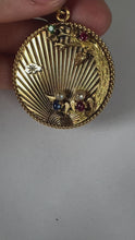 Load and play video in Gallery viewer, Large French 18K Yellow Gold Lovebirds Emerald Ruby Sapphire Diamond Pendant
