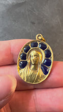 Load and play video in Gallery viewer, French Pierly Virgin Mary Plique A Jour Enamel 18K Yellow Gold Pendant Medal

