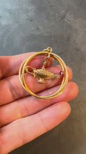 Load and play video in Gallery viewer, Vintage Large Genie Lamp  14K Yellow Gold Red Ruby Kinetic Charm Pendant
