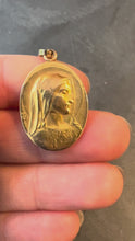 Load and play video in Gallery viewer, French Emile Dropsy Virgin Mary 18K Yellow Gold Religious Medal Pendant
