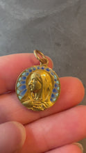 Load and play video in Gallery viewer, French G Bigard Virgin Mary Plique A Jour Enamel 18K Yellow Gold Pendant Medal
