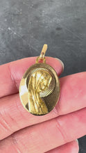 Load and play video in Gallery viewer, French Cardot Virgin Mary 18K Yellow Gold Religious Oval Medal Pendant Charm
