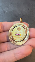 Load and play video in Gallery viewer, Large Augis French Plus Qu’Hier Ruby Diamond Halo 18K Yellow Gold Love Pendant
