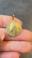 Load and play video in Gallery viewer, Antique French Emile Monier Virgin Mary 18K Yellow Gold Religious Pendant Medal

