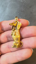 Load and play video in Gallery viewer, Large Dachshund Dog 18K Yellow White Gold Ruby Charm Pendant
