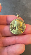 Load and play video in Gallery viewer, French Virgin Mary Roses and Leaves 18K Yellow Gold Religious Medal Pendant
