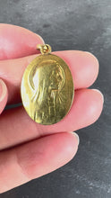 Load and play video in Gallery viewer, Antique French Tricard Virgin Mary 18K Yellow Gold Religious Oval Medal Pendant
