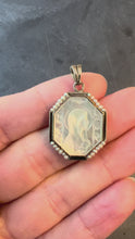 Load and play video in Gallery viewer, French Virgin Mary Mother of Pearl 18K White Gold Pearl Charm Pendant
