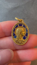 Load and play video in Gallery viewer, French Virgin Mary Plique A Jour Enamel 18K Yellow Gold Charm Pendant
