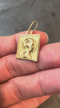 Load and play video in Gallery viewer, Vintage French Perroud Raphael’s Cherub 18K Yellow Gold Square Medal Pendant
