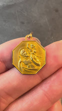Load and play video in Gallery viewer, Vintage French Perroud Saint Christopher 18K Yellow Gold Octagonal Medal Pendant
