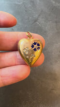 Load and play video in Gallery viewer, French Puffy Love Heart Flowers 18K Yellow Gold Enamel Pearl Pendant
