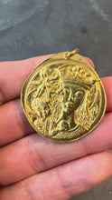 Load and play video in Gallery viewer, Large French Monnaie De Paris Virgin Mary of the Lilies Madonna 18K Yellow Gold Pendant
