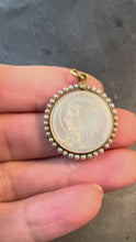 Load and play video in Gallery viewer, French Virgin Mary Mother of Pearl 18K Yellow Gold Pearl Charm Pendant
