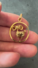 Load and play video in Gallery viewer, French 18K Yellow Gold Ares Sheep Ram Zodiac Charm Pendant
