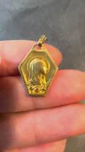 Load and play video in Gallery viewer, French Art Deco Virgin Mary 18K Yellow Gold Religious Charm Medal Pendant

