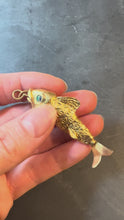 Load and play video in Gallery viewer, Large Vintage 18K Yellow Gold Articulated Lucky Fish Charm Pendant

