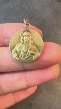 Load and play video in Gallery viewer, French Sacred Heart Madonna and Child 18K Yellow Gold Medal Pendant
