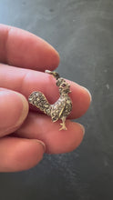 Load and play video in Gallery viewer, Antique 18K Rose Gold Silver Ruby Diamond Rooster Charm Pendant
