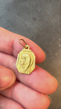 Load and play video in Gallery viewer, French Art Deco Virgin Mary 18K Yellow Gold Religious Charm Medal Pendant

