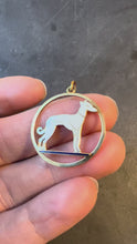 Load and play video in Gallery viewer, French Whippet Dog 18 Karat Yellow Gold Enamel Charm Pendant
