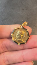 Load and play video in Gallery viewer, French Virgin Mary Octagonal 18K Yellow Gold Medal Charm Pendant
