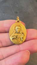 Load and play video in Gallery viewer, Perriat French Sacred Heart Madonna and Child 18K Yellow Gold Medal Pendant
