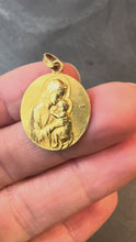 Load and play video in Gallery viewer, French Dropsy Madonna and Child 18K Yellow Gold Religious Medal Pendant
