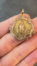 Load and play video in Gallery viewer, Antique French Virgin Mary Floral 18K Yellow Rose Gold Religious Pendant Medal
