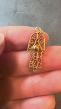 Load and play video in Gallery viewer, French Hamsa Hand Protective Amulet 18K Yellow Gold Charm Pendant
