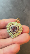 Load and play video in Gallery viewer, Edwardian Morganite Heart Platinum Gold Diamond Enamel Pendant
