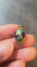 Load and play video in Gallery viewer, Jockey Hat 18K Yellow Gold Blue Enamel Charm Pendant
